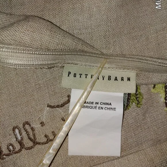 Pottery Barn Linen Feuilles Floral Embroidered Lumbar Throw Pillow Cover 16x12" - Picture 6 of 9